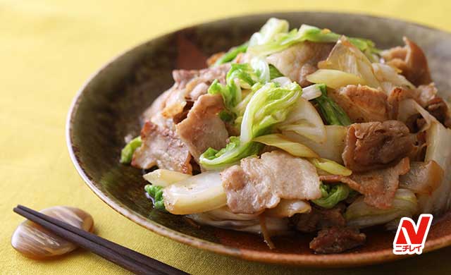 白菜と豚肉の甘辛炒めの完成写真
