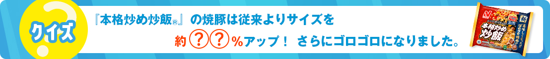 『本格炒め炒飯®』の焼豚は従来よりサイズを約◯◯%アップ！さらにゴロゴロになりました。